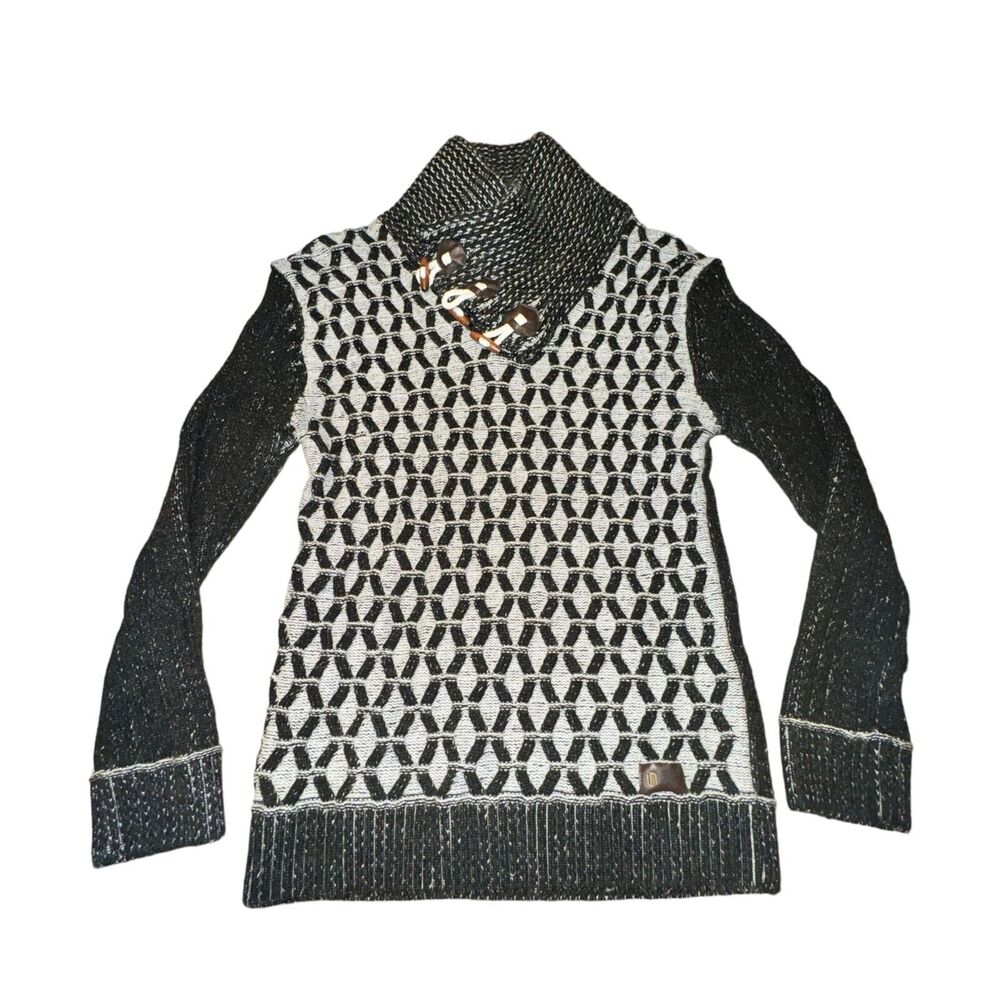 Leif Nelson Knit Sweater Men's Size 4XL Black White 3D Knit Shawl Neck Slim Fit